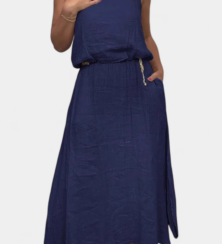 Elegante conjunto de lino y algodón con chaleco sin mangas y falda para un look sofisticado