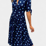 Lizzie Vestido Midi de Lunares con Elegante Escote en V Profundo