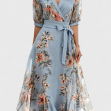 Vestido Midi Floral Arlet con Escote en V y Silueta Femenina elegante