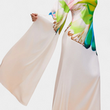 Vestido Largo Asimétrico de Una Sola Manga con Estampado Moderno y Estilo Único