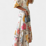 Kacey Vestido Midi de Algodón con Encantador Estampado Floral y Manga Abullonada