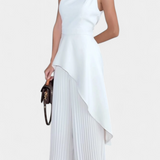Chrysoula Elegante Conjunto Asimétrico con Pantalón Plisado para un Estilo Sofisticado