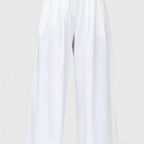 Elegante Conjunto de Lino Bernadina con Top de Abertura Frontal y Pantalón de Pierna Ancha para un Look Sofisticado