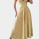 Elegante vestido midi Jacquard Gilda con espalda abierta y cintura alta