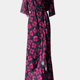 Vestido Cruzado con Estampado y Escote en V Elegante y Conjugado con Mangas Acampanadas