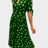 Lizzie Vestido Midi de Lunares con Elegante Escote en V Profundo