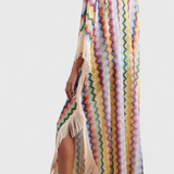 Elegante Imelda Kaftán de Crochet con Flecos Decorativos y Corte Relajado