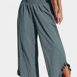 Elegante Pantalón Palazzo Justina con Volantes y Talle Alto para un Estilo Sofisticado