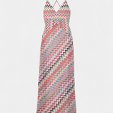 Vestido Largo de Punto Multicolor con Escote Profundo y Espalda Cruzada - Elegancia y Estilo para Todas las Ocasiones