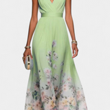 Vestido Maxi Floral Sin Mangas Sauline con Elegante Escote en V