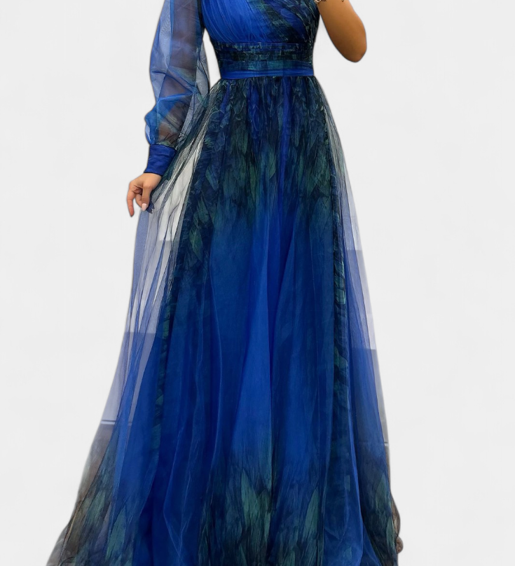 Becca Vestido Maxi de Chiffón con Diseño de Hombro Descubierto y Florerscentemente Voluminosa