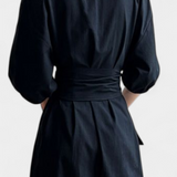 Krisbel Elegante Vestido de Lino y Algodón con Cintura Anudada para un Look Sofisticado
