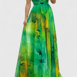 Caprice Vestido Maxi de Gasa con Encanto Floral y Cuello Halter para un Look Sofisticado