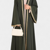 Ginebra Abaya Elegante con Bordado Dorado y Diseño Fluido