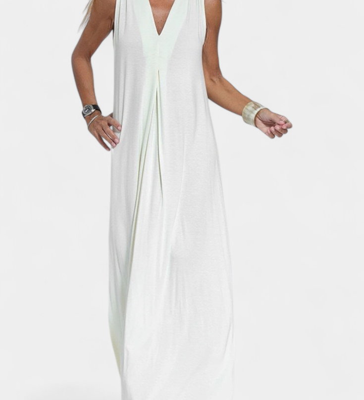 Vestido Maxi sin Mangas Felisa en Color Liso con Silueta Elegante