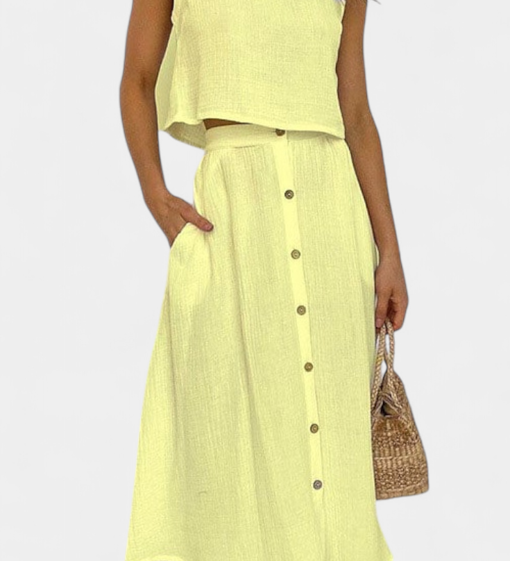 Naha Conjunto de Algodón con Elegante Chaleco y Botones Frontales para un Estilo Sofisticado