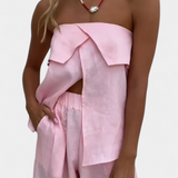 Conjunto Oriana sin Espalda con Falda Abotonada en Color Sólido para un Estilo Elegante