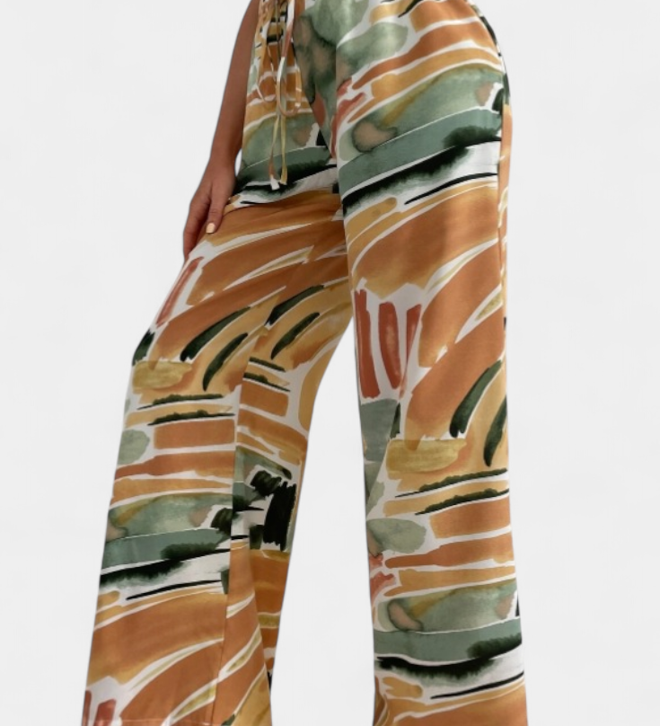 Senda Pantalones Anchos con Estampado Abstracto para un Estilo Moderno y Cómodo