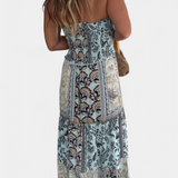 Elegante vestido largo estampado con escote palabra de honor de Edurne