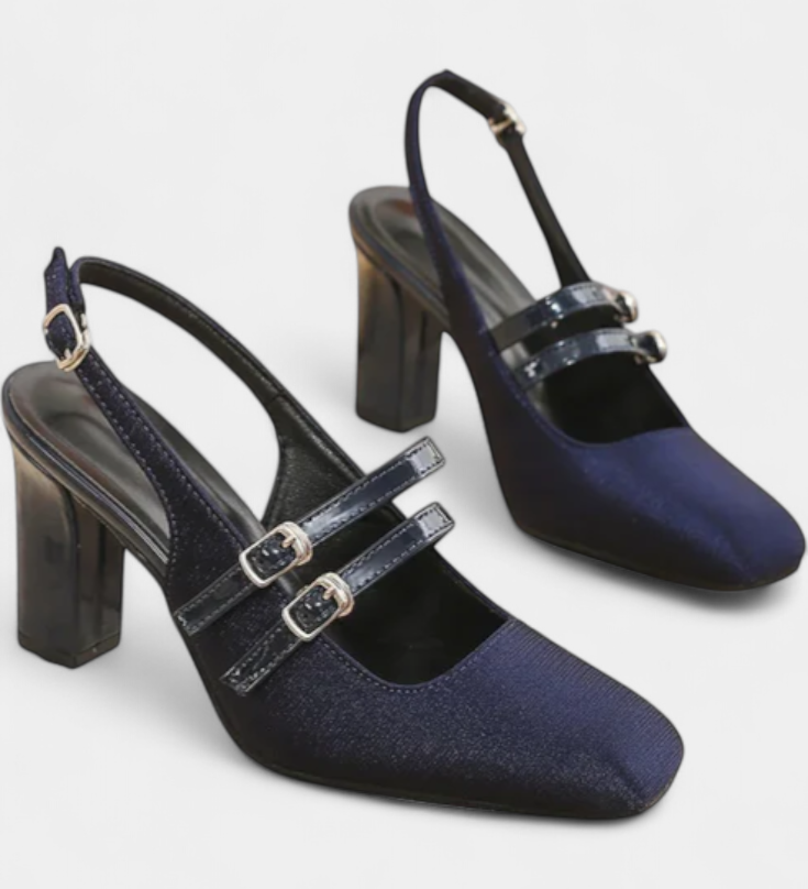 Elegantes Tacones Satinados Orlanda con Doble Tira y Correa al Tobillo para un Estilo Sofisticado