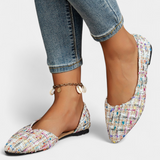 Zapatillas Tejidas Multicolores con Punta Afilada y Detalles de Cristal