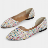 Zapatillas Tejidas Multicolores con Punta Afilada y Detalles de Cristal