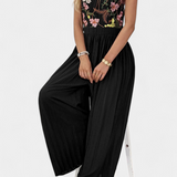 Elegante Palazzo Maruja Mono con Bordado Floral y Encaje Transparente para un Look Sofisticado