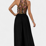 Elegante Palazzo Maruja Mono con Bordado Floral y Encaje Transparente para un Look Sofisticado