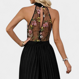 Elegante Palazzo Maruja Mono con Bordado Floral y Encaje Transparente para un Look Sofisticado