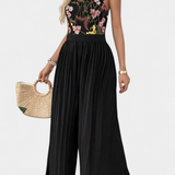 Elegante Palazzo Maruja Mono con Bordado Floral y Encaje Transparente para un Look Sofisticado