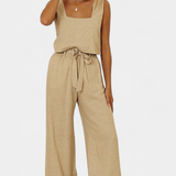 Elegante conjunto de lino de dos piezas Pascuala con blusa sin mangas y pantalón fluido para un estilo cómodo y sofisticado