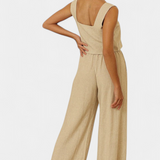 Elegante conjunto de lino de dos piezas Pascuala con blusa sin mangas y pantalón fluido para un estilo cómodo y sofisticado