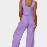 Elegante conjunto de lino de dos piezas Pascuala con blusa sin mangas y pantalón fluido para un estilo cómodo y sofisticado