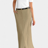 Amani Falda Larga de Cintura Alta con Abertura Frontal y Corte Recto para un Estilo Elegante y Moderno