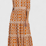 Casilda – Elegante Vestido Midi con Estampado de Cadenas para un Estilo Sofisticado