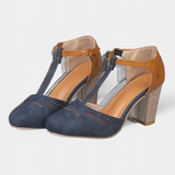 Elegantes Tacones de Bloque con Correa en T y Detalle Perforado para un Estilo Moderno