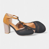Elegantes Tacones de Bloque con Correa en T y Detalle Perforado para un Estilo Moderno