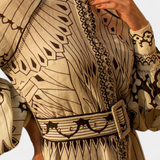Vestido Maxi Soria con Botones Bordados de Estilo Folk para un Look Único