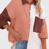 Juniper Elegante Blusa con Botones en Bloques de Color