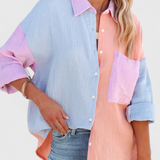 Juniper Elegante Blusa con Botones en Bloques de Color