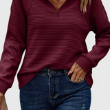 Elegante Jersey Helene de Cuello en V con Cremallera y Manga Larga para un look sofisticado