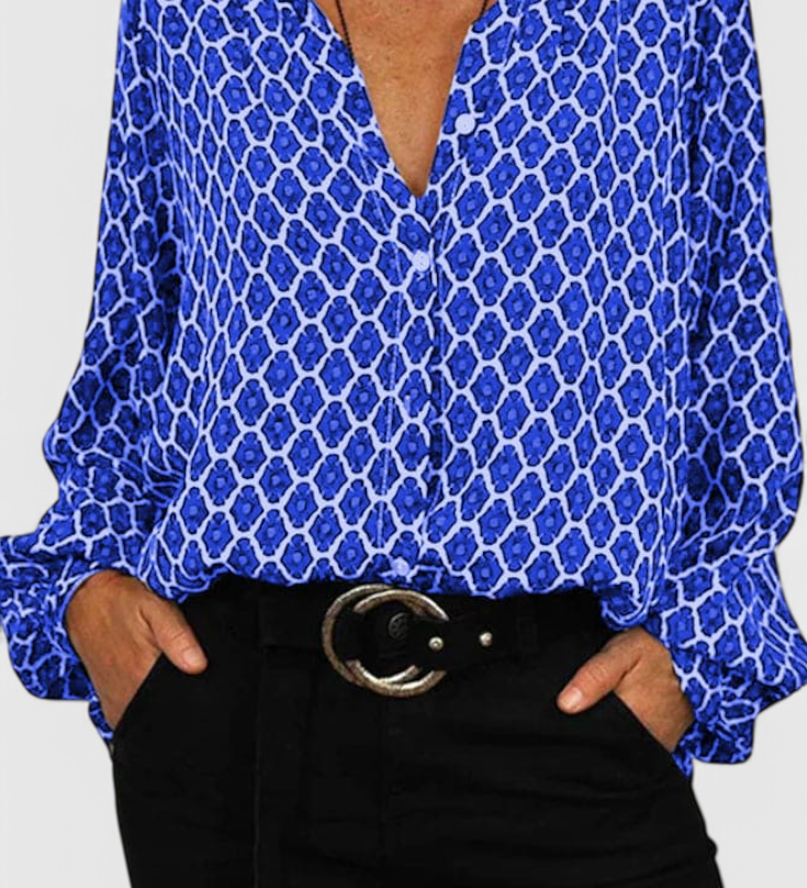 Jemima Elegante Blusa de Botones con Estampado Geométrico para un Look Moderno