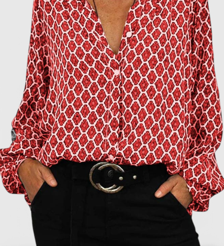 Jemima Elegante Blusa de Botones con Estampado Geométrico para un Look Moderno