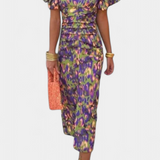 Wibia Vestido Estampado con Detalle de Fruncido Central y Mangas Volumen para un Look Elegante y Confortable