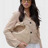 Bolso Mediano Lila de Ratán con Elegante Detalle de Nudo