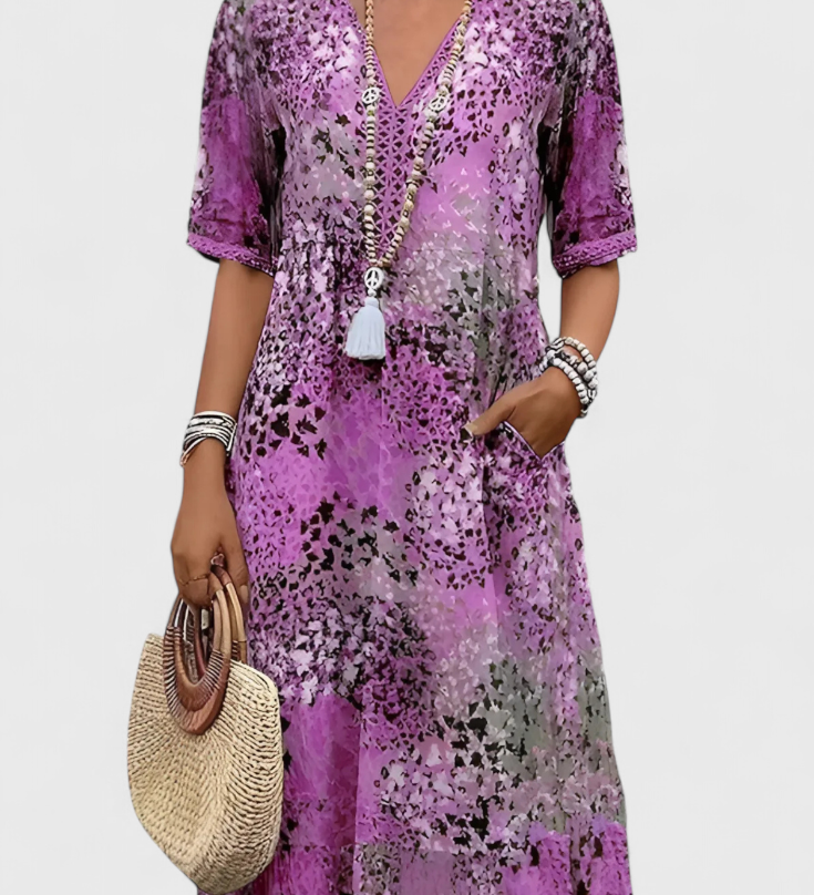 Vestido Boho Perla con Encantador Estampado Floral y Detalles en Crochet