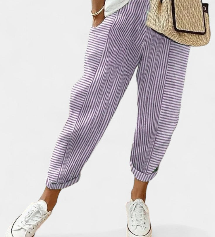 Alba Pantalones de Mezcla de Lino a Rayas para un Estilo Fresco y Elegante