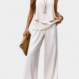 Conjunto Boho Elegante Sin Mangas de Martina con Pantalón Recto Estampado para un estilo sofisticado