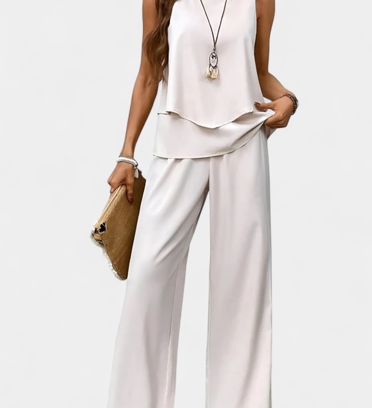 Conjunto Boho Elegante Sin Mangas de Martina con Pantalón Recto Estampado para un estilo sofisticado