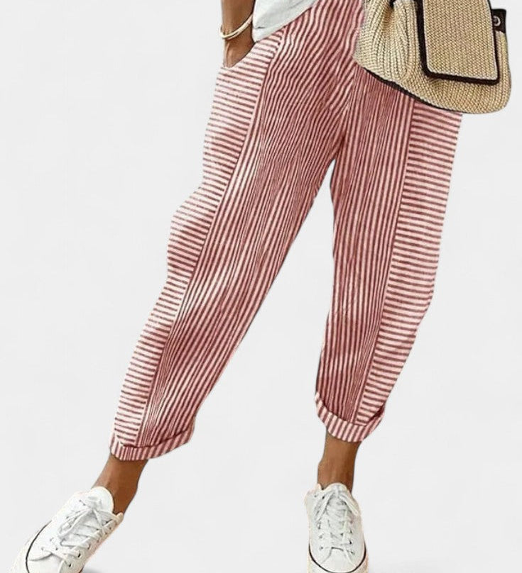 Alba Pantalones de Mezcla de Lino a Rayas para un Estilo Fresco y Elegante